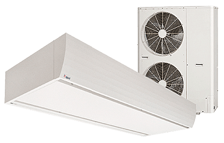 Luftschleier mit integrierter Klimatisierung und Wärmepumpe