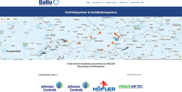 Vertriebsparnter in einem Verzeichnis auf www.ballu.at übersichtlich