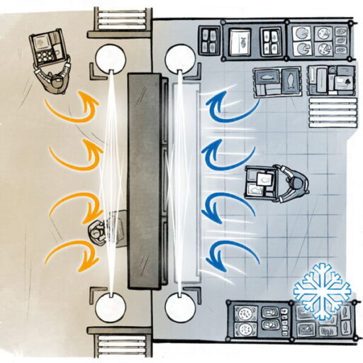 Illustration der Barriere — Luftschott in Kälte- und Wärmebereichen der Kühllogistik